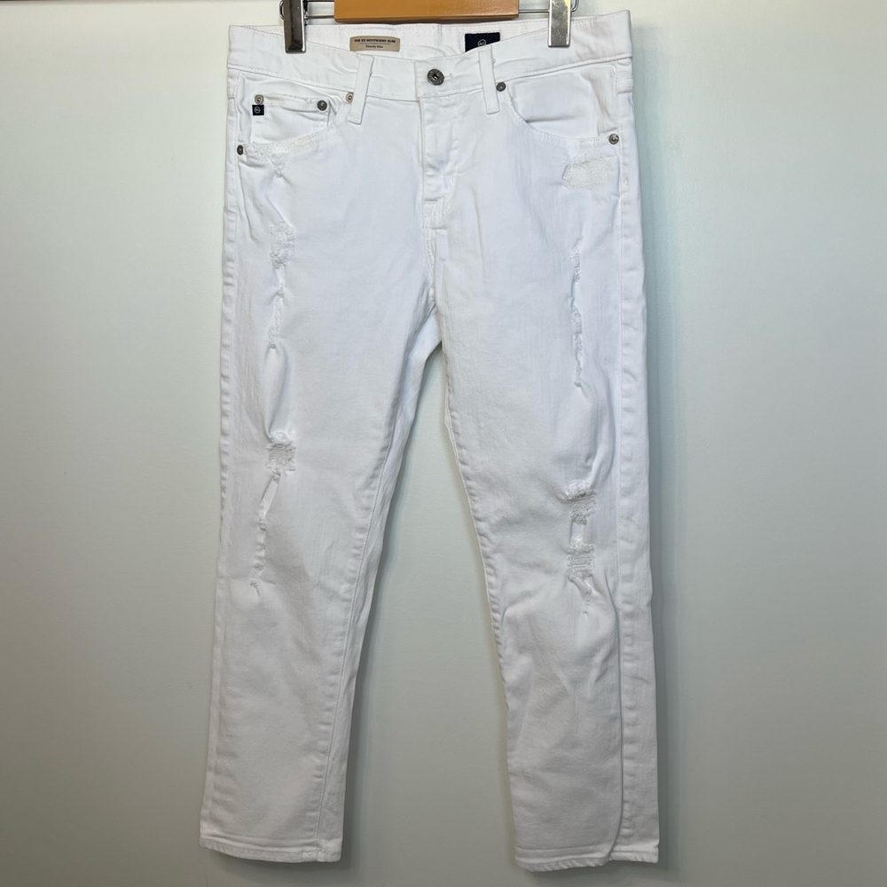 AG Adriano Goldschmied Ex-Boyfriend Slouchy Slim White Distressed Jeans size 28R